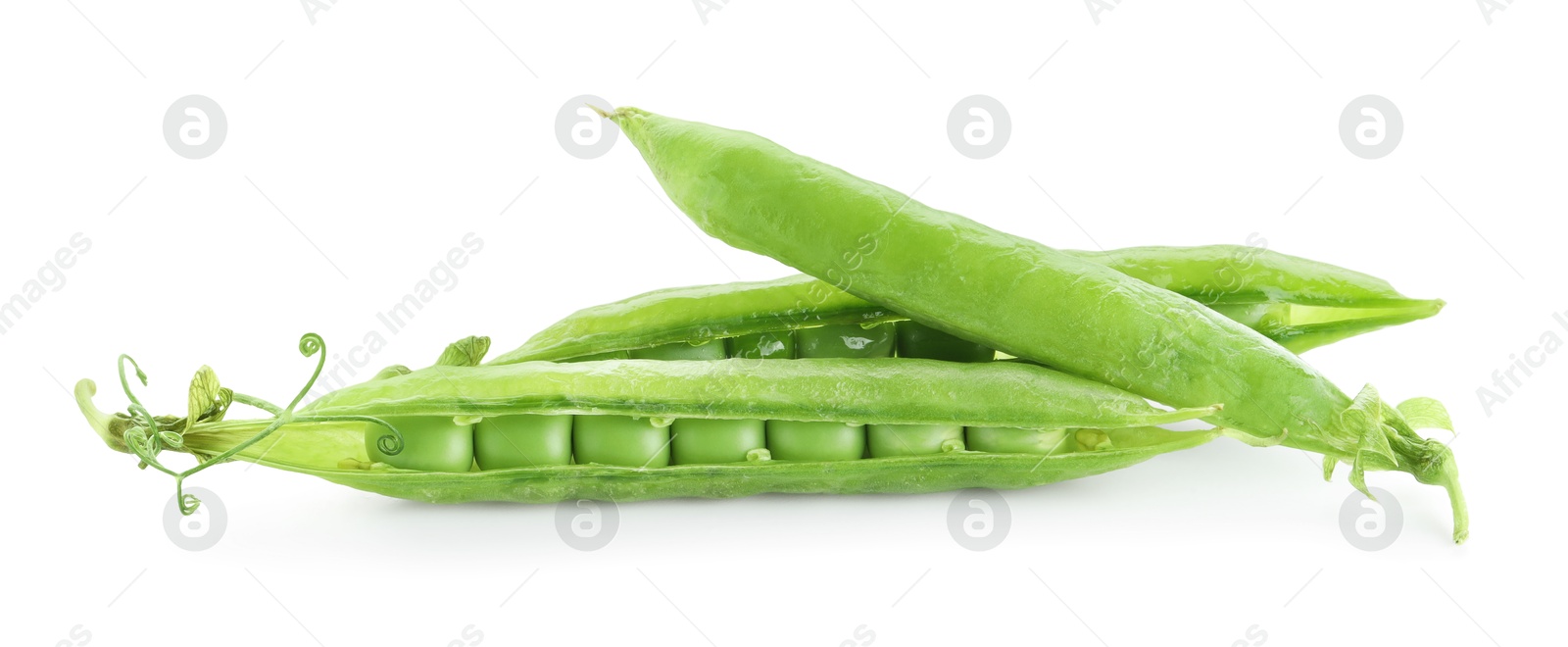 Photo of Green fresh peas and pods isolated on white