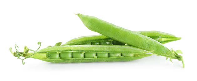 Photo of Green fresh peas and pods isolated on white