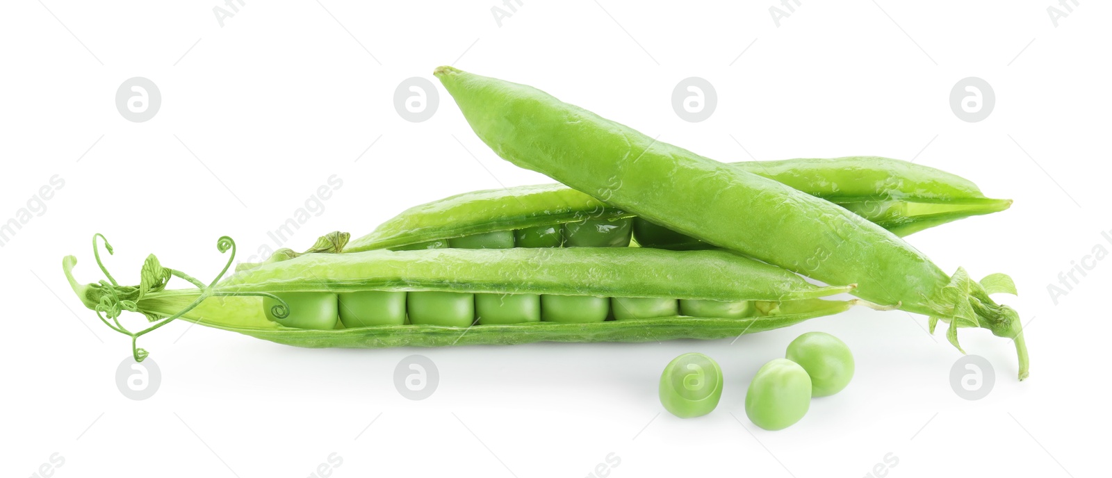 Photo of Green fresh peas and pods isolated on white