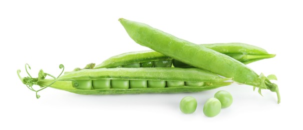 Photo of Green fresh peas and pods isolated on white