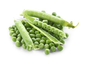 Photo of Green fresh peas and pods isolated on white