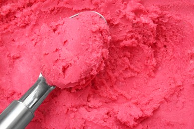 Photo of Scoop of tasty berry sorbet, top view