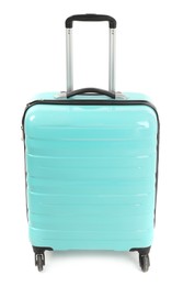 One light blue suitcase isolated on white