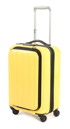 Photo of One new yellow suitcase isolated on white