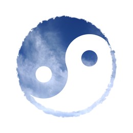 Image of Yin and yang symbol with sky inside on white background