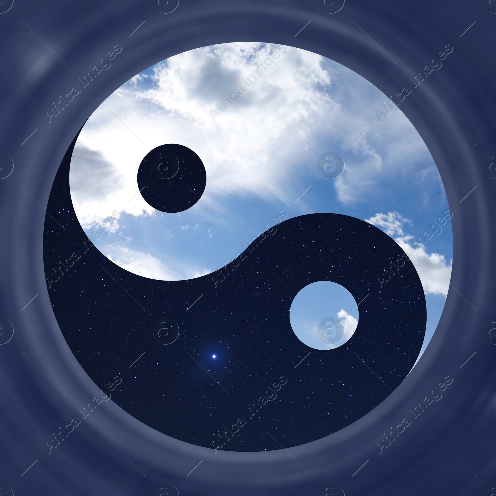 Image of Yin and yang symbol with sky at night and day inside