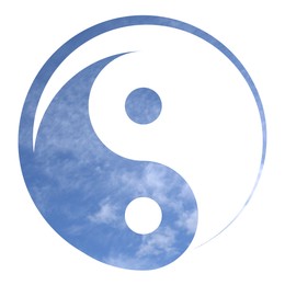 Image of Yin and yang symbol with sky inside on white background