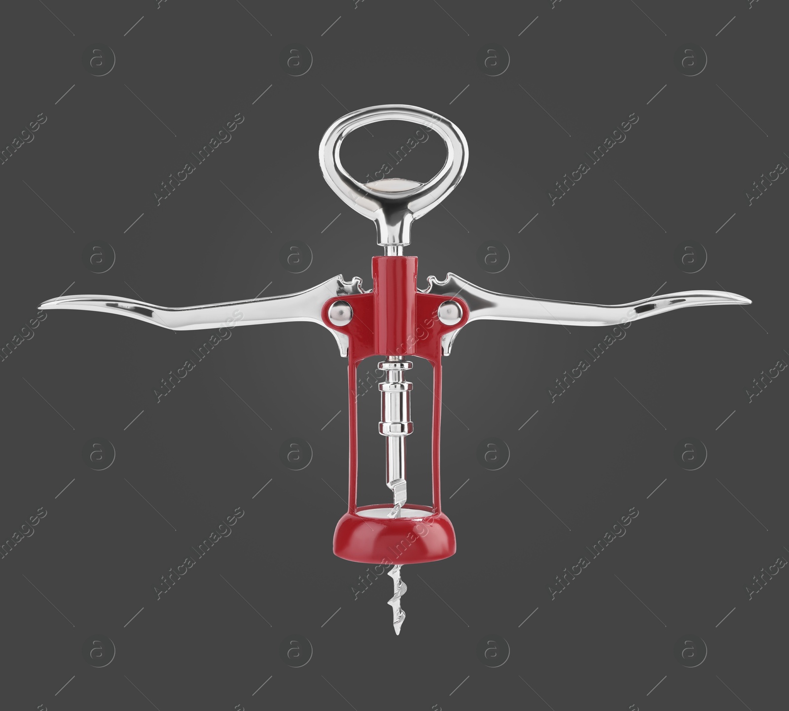 Image of Winged corkscrew with rack and pinion mechanism on dark brown background