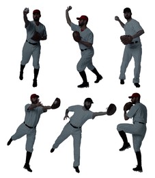 Image of Baseball players on white background, set of silhouettes