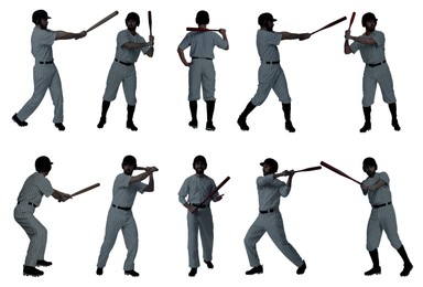 Baseball players on white background, set of silhouettes