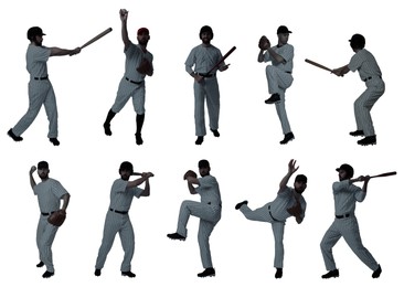 Image of Baseball players on white background, set of silhouettes