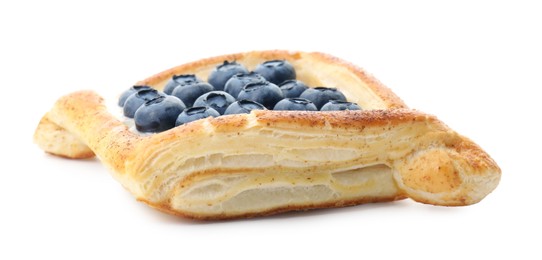 Tasty puff pastry with blueberries isolated on white