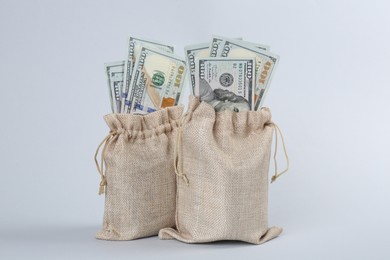 Photo of Dollar banknotes in bags on grey background