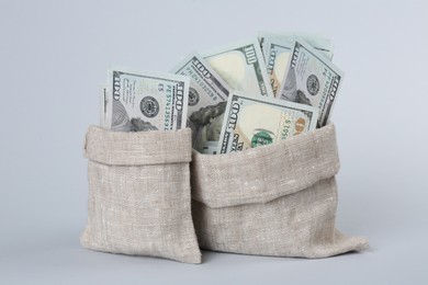 Photo of Dollar banknotes in bags on grey background