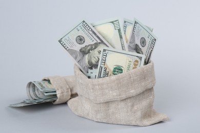 Photo of Dollar banknotes in bags on grey background