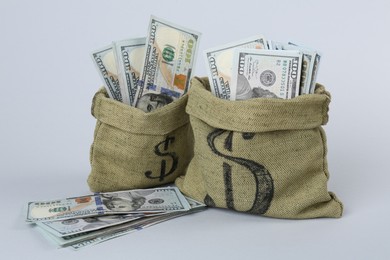 Photo of Dollar banknotes in bags on grey background