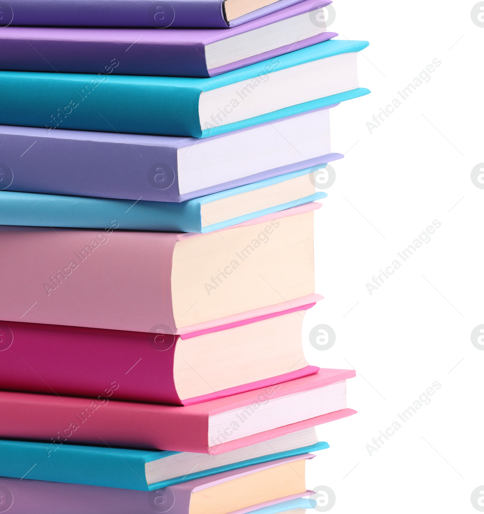 Photo of Stack of colorful books isolated on white