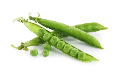 Photo of Green fresh peas and pods isolated on white