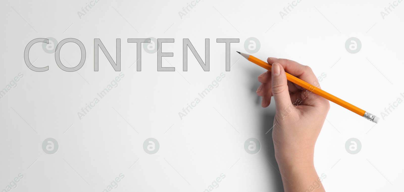 Image of Word Content written by woman on white background. Banner design