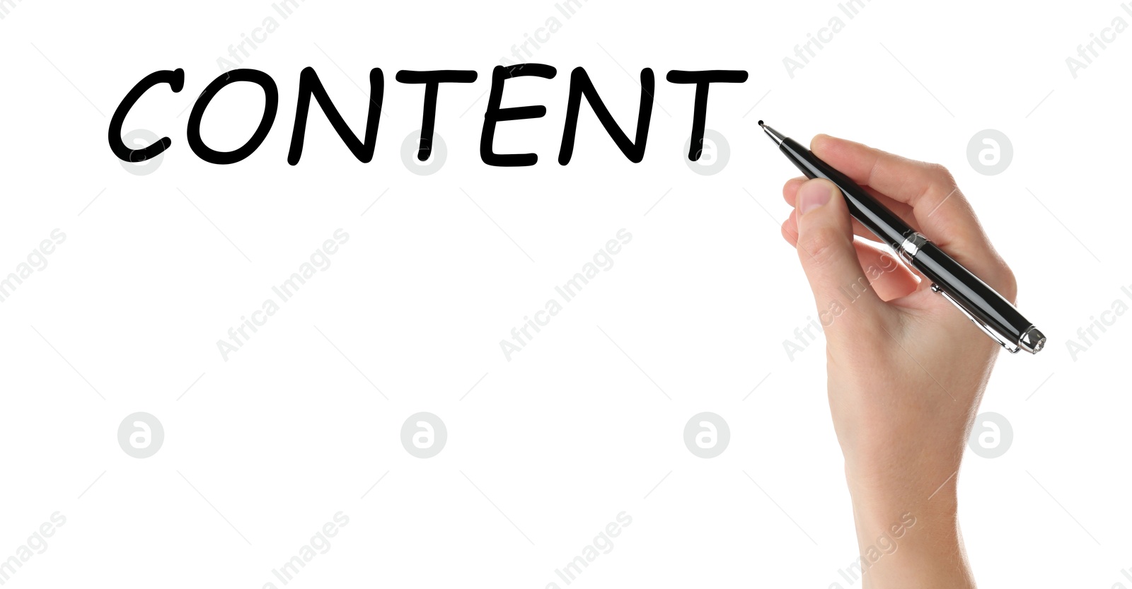 Image of Word Content written by woman on white background. Banner design