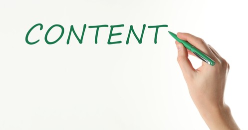 Image of Word Content written by woman on white background. Banner design