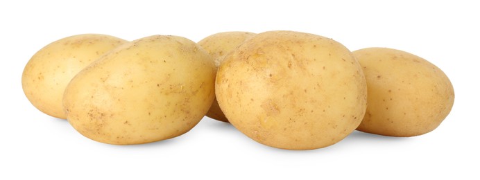 Photo of Pile of young fresh potatoes isolated on white