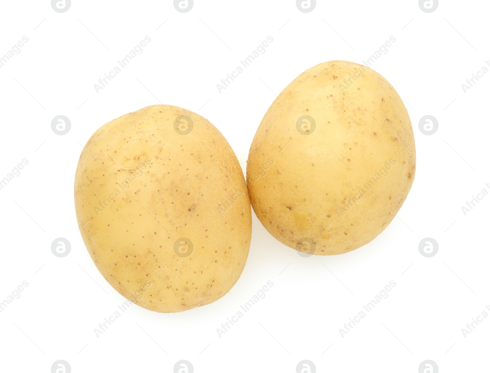 Photo of Young fresh potatoes isolated on white, top view