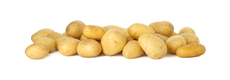 Photo of Pile of fresh young potatoes isolated on white