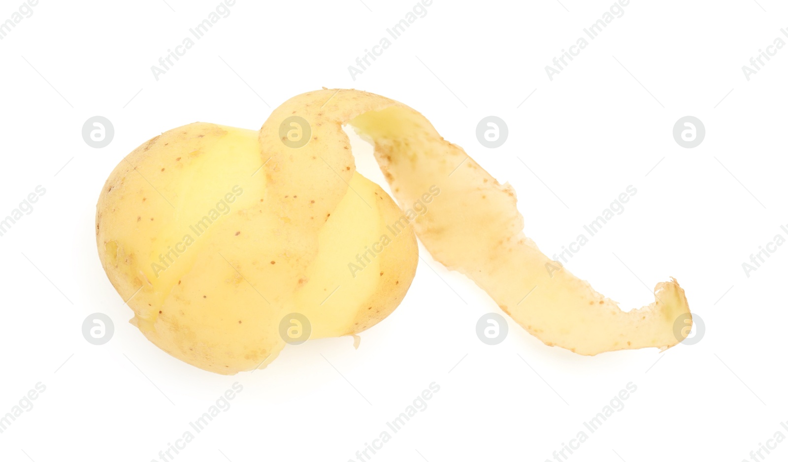 Photo of One fresh young potato with peel isolated on white, top view