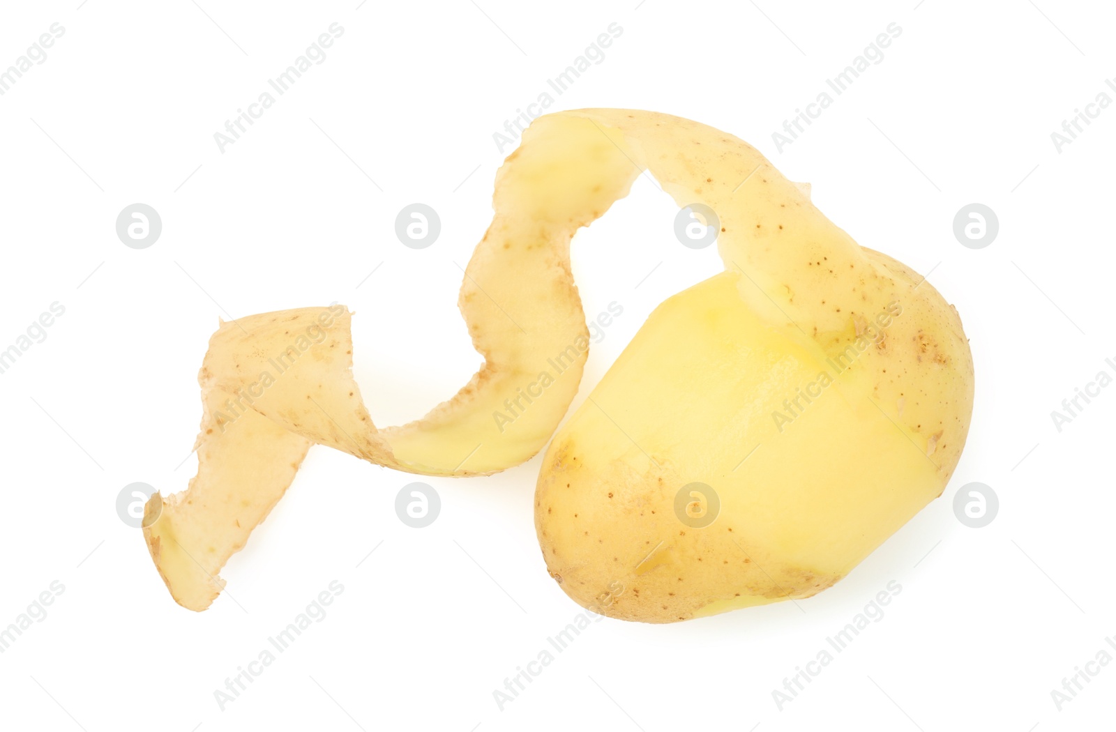 Photo of One fresh young potato with peel isolated on white, top view