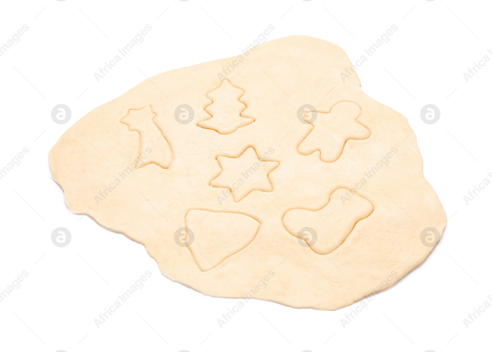 Photo of Raw dough in different shapes isolated on white