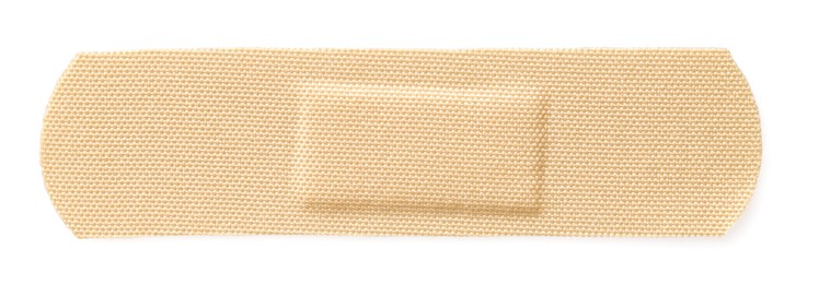Photo of Medical adhesive bandage isolated on white, top view
