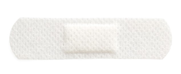 Photo of Medical adhesive bandage isolated on white, top view