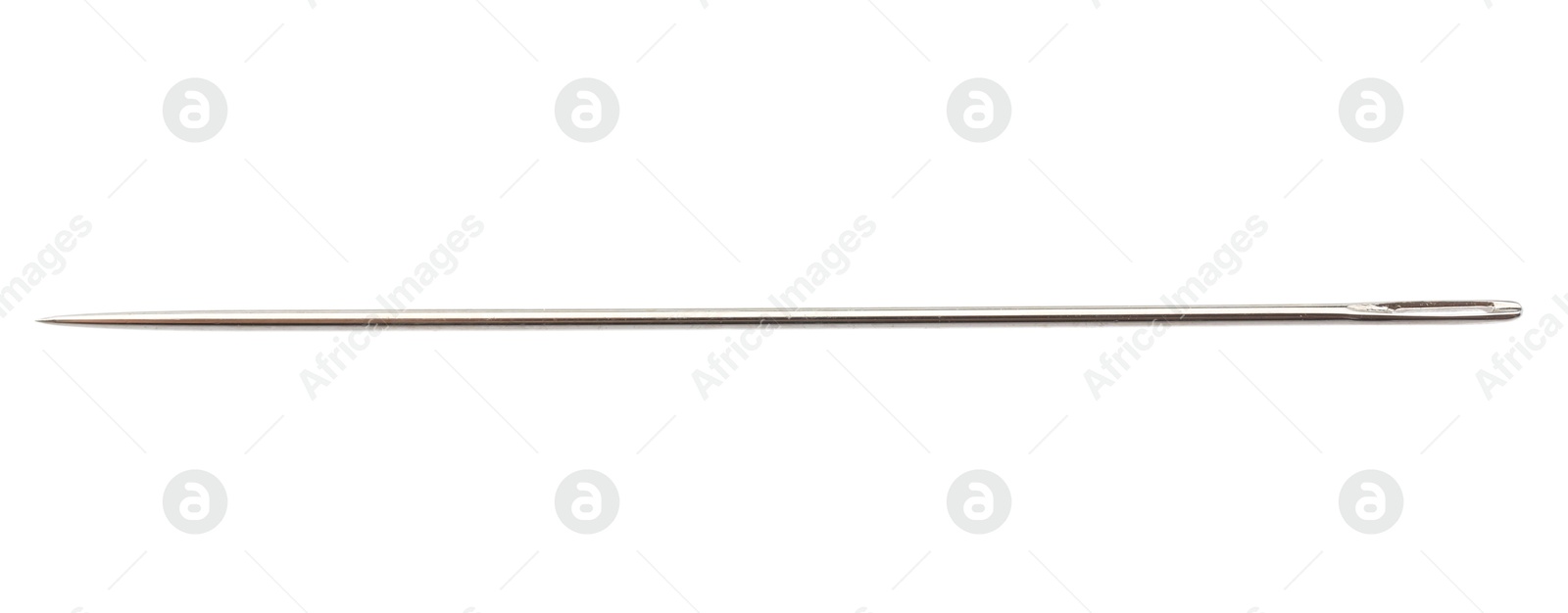 Photo of One new sewing needle isolated on white. Banner design