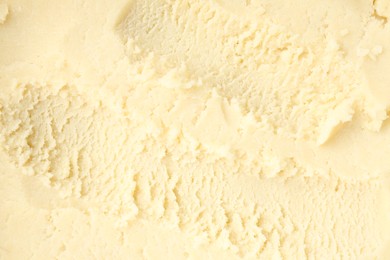 Photo of Tasty melon sorbet as background, top view