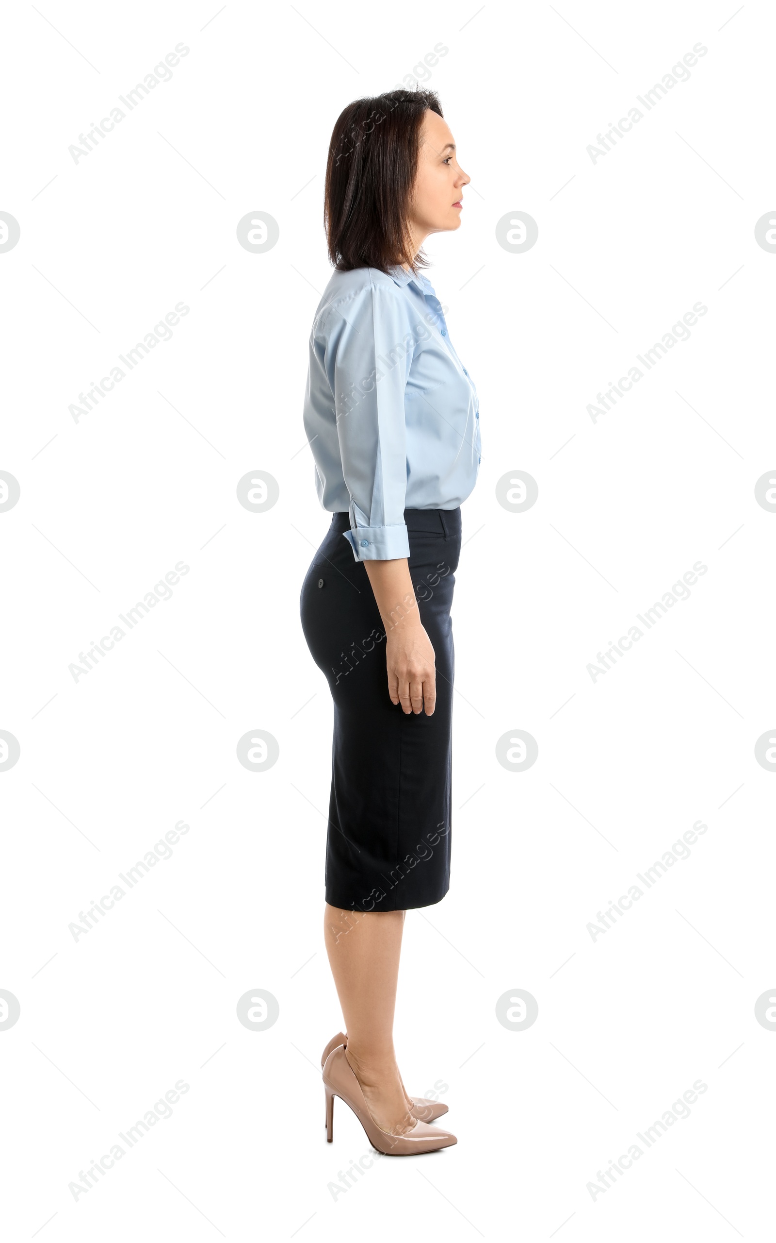 Photo of Mature woman in business attire on white background