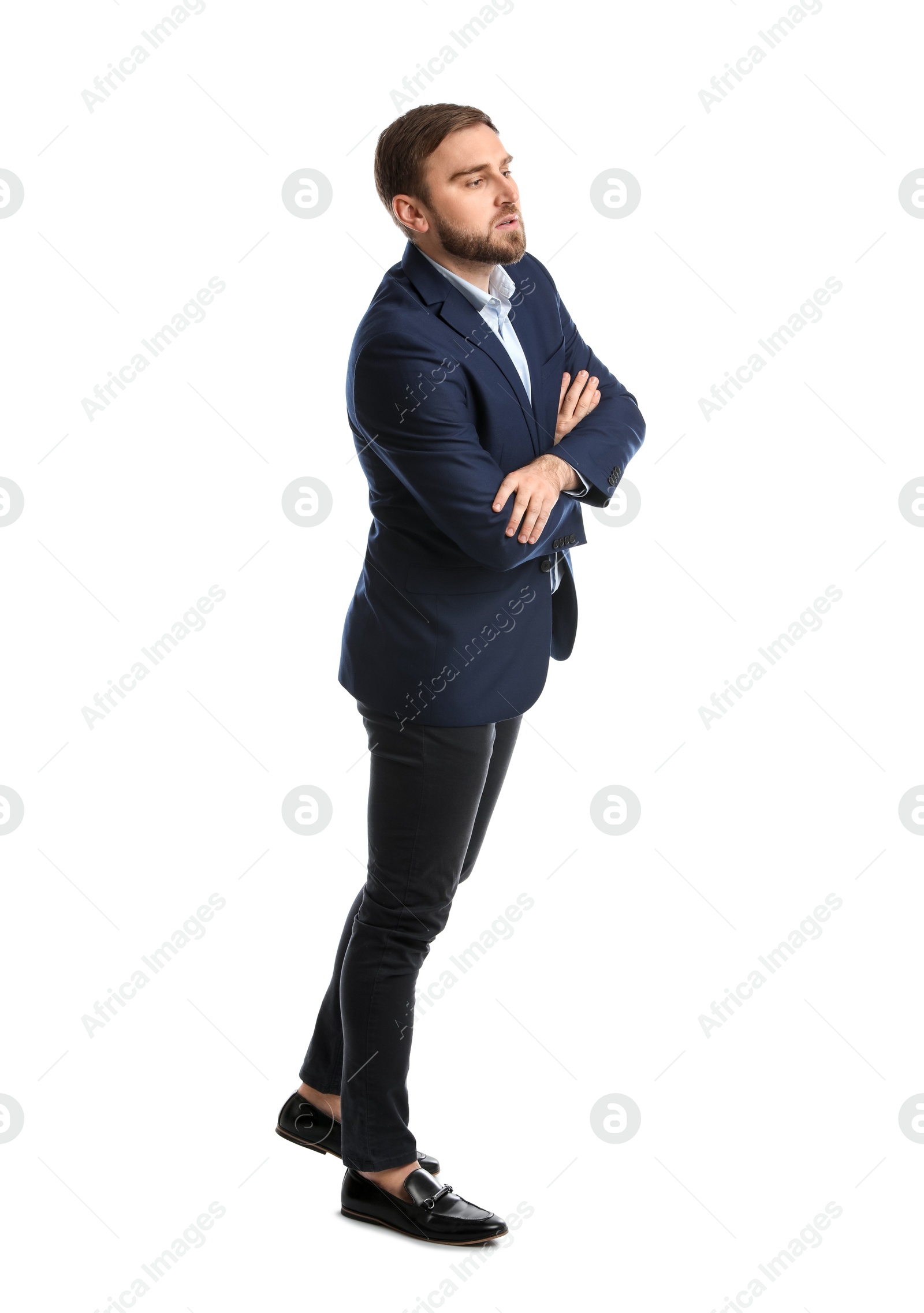 Photo of Young man in business attire on white background