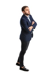 Young man in business attire on white background