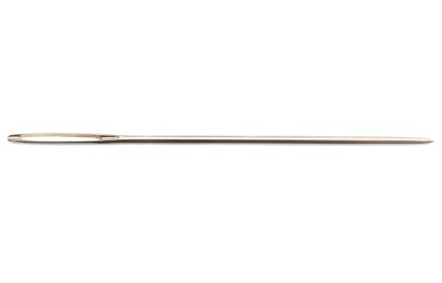 Photo of One new sewing needle isolated on white