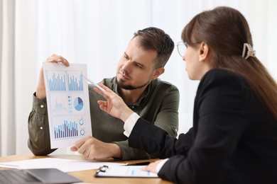 Photo of Consultant working with partner at table in office. Business meeting