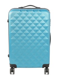 One light blue suitcase isolated on white