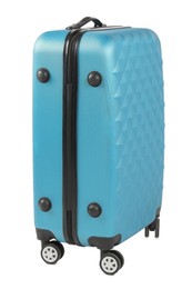 One light blue suitcase isolated on white