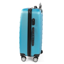 One light blue suitcase isolated on white