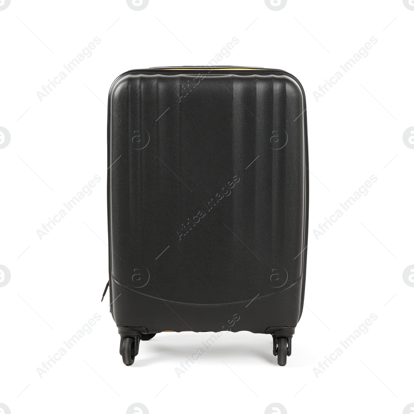 Photo of One new dark suitcase isolated on white