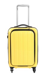 Photo of One new yellow suitcase isolated on white