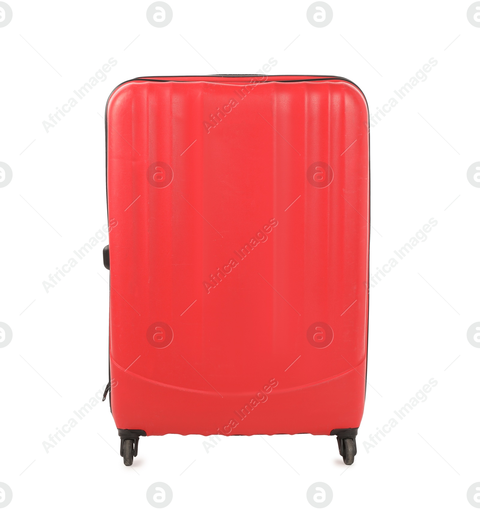 Photo of One new red suitcase isolated on white