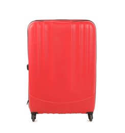 Photo of One new red suitcase isolated on white