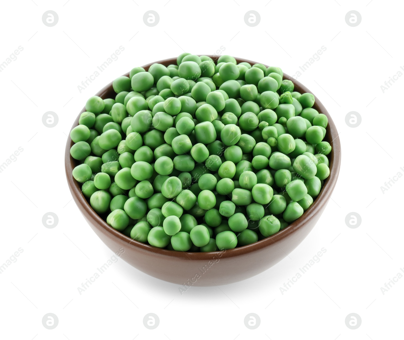 Photo of Fresh green peas in bowl isolated on white