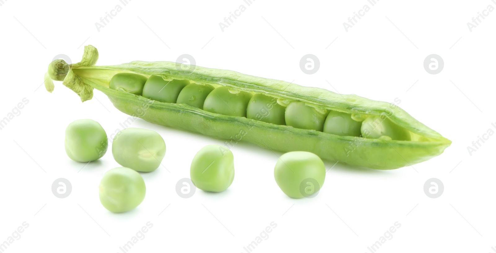 Photo of Green fresh peas and pod isolated on white