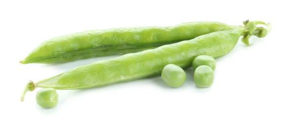 Photo of Green fresh peas and pods isolated on white